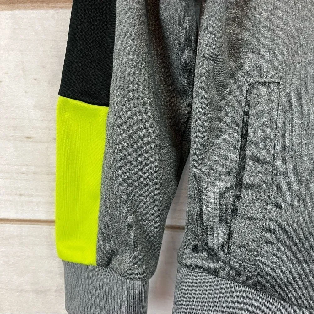 Boys Adidas Fleece Zip Up Gray, Black & Neon Green Track Jacket Small Pockets